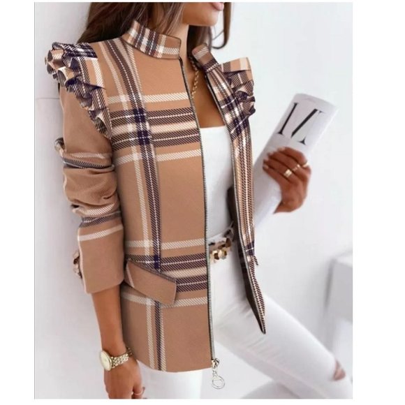 MultiColor Blazer with Ruffled Shoulders Full Sleeve - Front Zipper - Picture 5 of 5